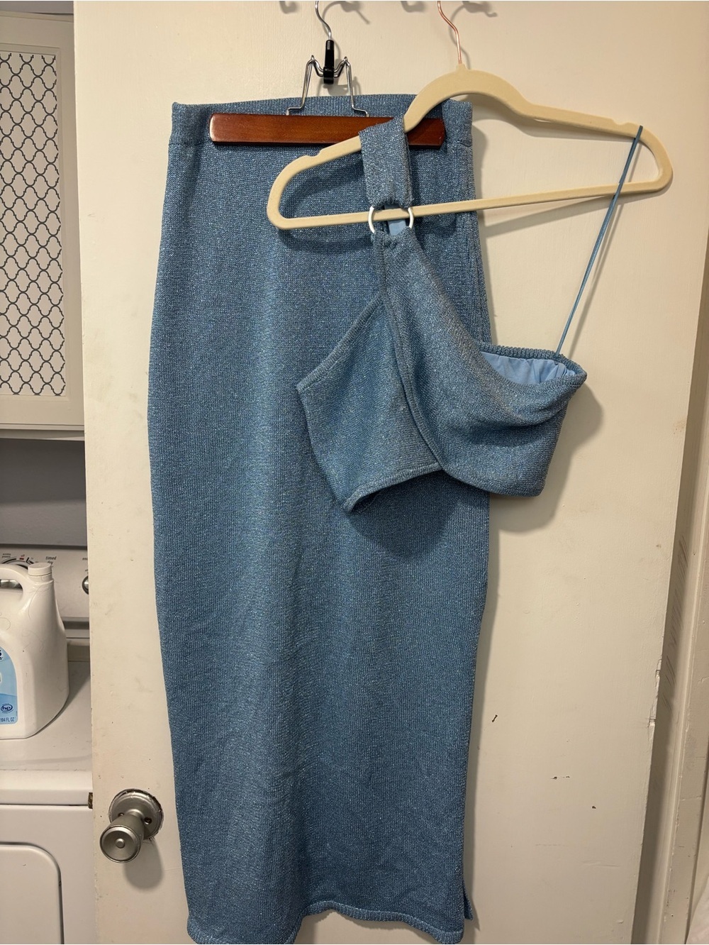 House of Harlow 1960 Blue Sparkle Knit 2 Piece Set Crop Top Midi Pencil Skirt XS